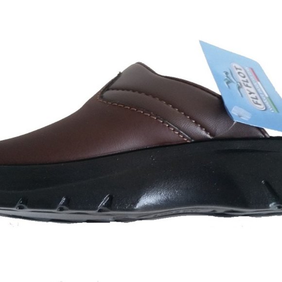 New Men's FlyFlot ROGER brown leather clogs - Picture 6 of 7